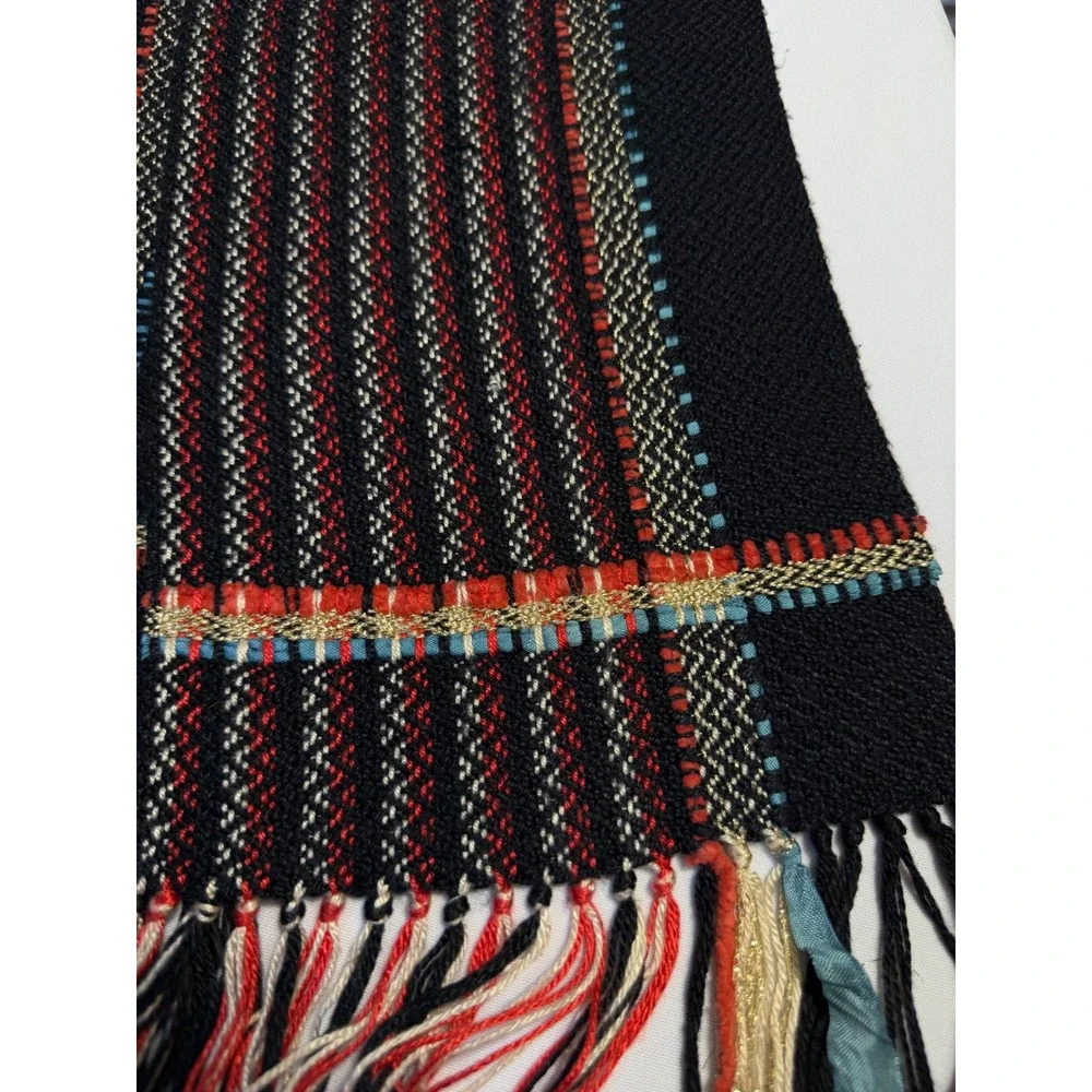 Paul Bianculli Handwoven Scarf  Multi color Striped‎ Fringe Artisan vintage